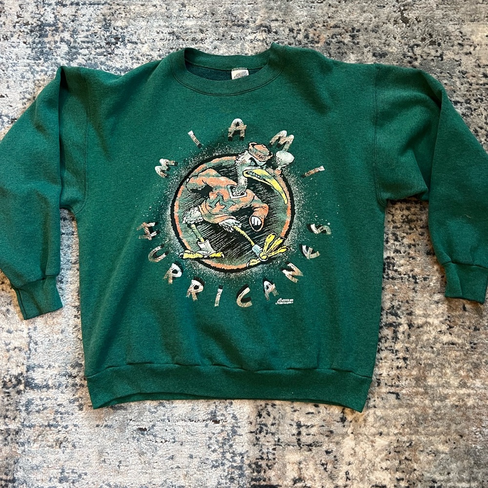 Miami Hurricanes Rare Vintage 90s Made In USA Green Sweatshirt Crewneck | Size M